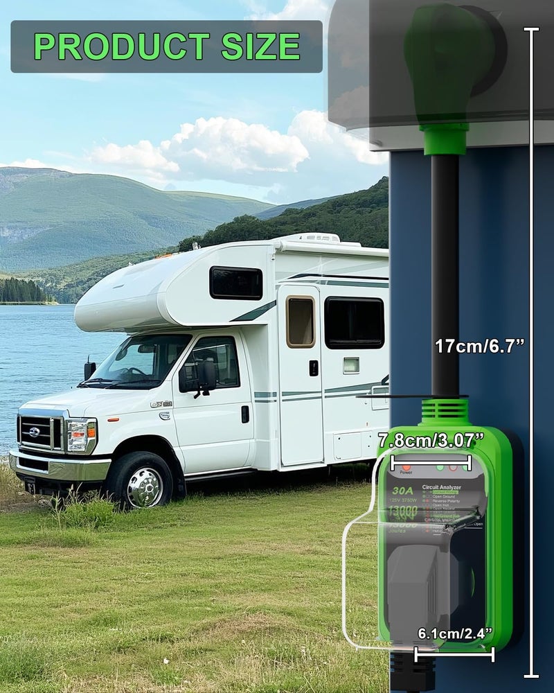 EPLCSE Store RV Surge Protector 30 Amp, 13000 Joules RV Circuit Analyzer with Waterproof Cover,RV Adapter Plug for Camper Travel Trailerss (30AMP-Green) - Image 5